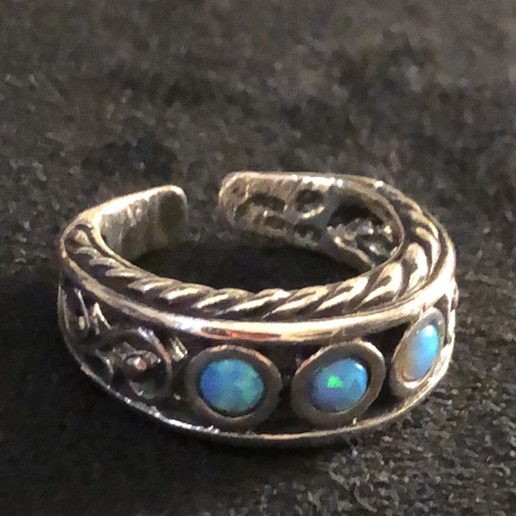Natural Opal/925 Israel 🇮🇱 Solid Sterling Silver Slit Back Adjustable Ring - Picture 3 of 15